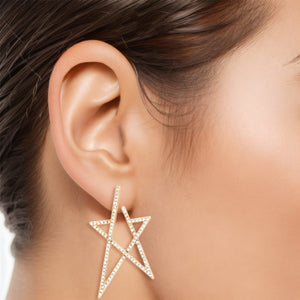 Stud Gold Rhinestone Angled Star Earrings Women