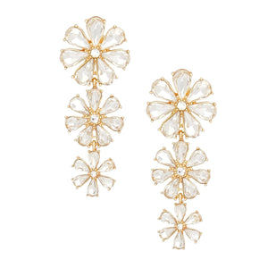 Dangle Crystal Petal Flower Gold Earrings Women
