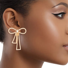 Load image into Gallery viewer, Studs Gold Cream Pearl Ribbon Bow Earrings Women
