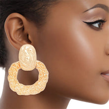 Load image into Gallery viewer, Drop Gold Textured Metal Door Knocker Earrings
