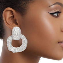 Load image into Gallery viewer, Drop Silver Textured Metal Door Knocker Earrings
