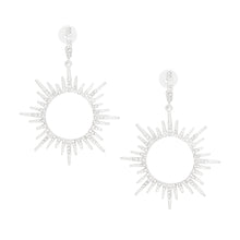 Load image into Gallery viewer, Drop Silver Open Hoop Sunburst Rhinestone Earrings
