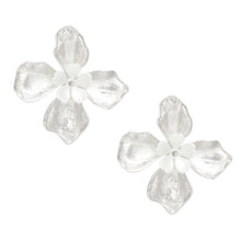 Load image into Gallery viewer, Studs Silver Pearl Layered Petal Flower Earrings
