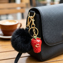 Load image into Gallery viewer, Red Enamel Strawberry C Logo Bag Charm Keychain
