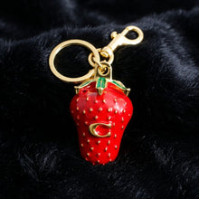 Load image into Gallery viewer, Red Enamel Strawberry C Logo Bag Charm Keychain

