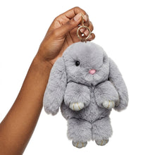 Load image into Gallery viewer, Fluffy Grey Plush Bunny Keychain Bag Charm
