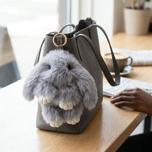 Load image into Gallery viewer, Fluffy Grey Plush Bunny Keychain Bag Charm

