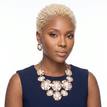 Load image into Gallery viewer, Gold Hammered Oval Pearl Linked Bib Necklace
