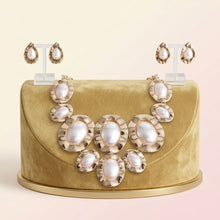 Load image into Gallery viewer, Gold Hammered Oval Pearl Linked Bib Necklace
