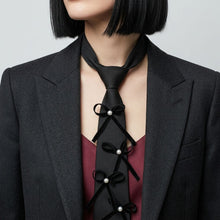Load image into Gallery viewer, Black Pearl Ribbon Bow Necktie Necklace
