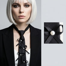 Load image into Gallery viewer, Black Pearl Ribbon Bow Necktie Necklace
