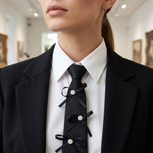 Load image into Gallery viewer, Black Rhinestone Ribbon Bow Necktie Necklace
