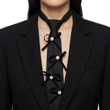 Load image into Gallery viewer, Black Rhinestone Ribbon Bow Necktie Necklace
