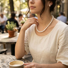 Load image into Gallery viewer, 12mm Cream Glass Pearl Thread Knot Necklace
