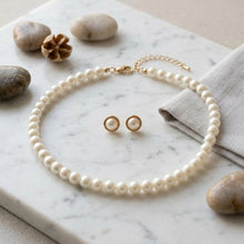 Load image into Gallery viewer, 10mm Cream Glass Pearl Thread Knot Necklace

