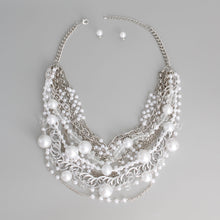 Load image into Gallery viewer, Chunky Silver Chain White Pearl Layered Necklace
