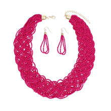Load image into Gallery viewer, Collar Fuchsia Seed Bead Braided Collar Necklace
