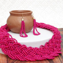 Load image into Gallery viewer, Collar Fuchsia Seed Bead Braided Collar Necklace
