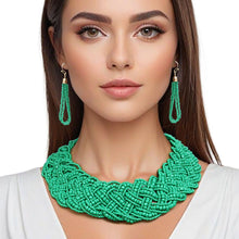 Load image into Gallery viewer, Collar Green Seed Bead Braided Collar Necklace
