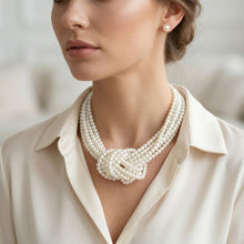 Load image into Gallery viewer, Cream Pearl 9 Strand Knotted Chunky Necklace
