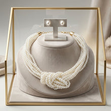 Load image into Gallery viewer, Cream Pearl 9 Strand Knotted Chunky Necklace
