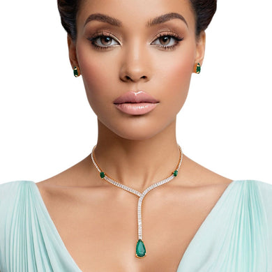 Formal Necklace Green Teardrop Crystal Y Set