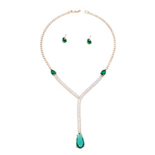 Load image into Gallery viewer, Formal Necklace Green Teardrop Crystal Y Set
