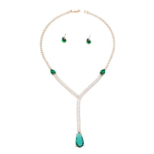 Formal Necklace Green Teardrop Crystal Y Set