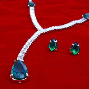 Formal Necklace Green Teardrop Crystal Y Set