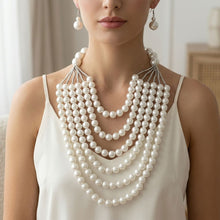 Load image into Gallery viewer, White Pearl Long Layer 6 Strand Chunky Necklace
