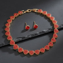 Load image into Gallery viewer, Chain Red Pave Heart Link Necklace Set for Women
