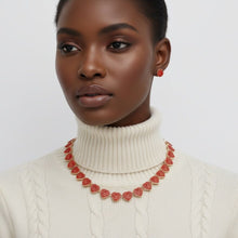 Load image into Gallery viewer, Chain Red Pave Heart Link Necklace Set for Women

