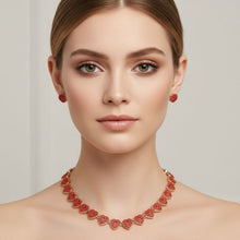 Load image into Gallery viewer, Chain Red Pave Heart Link Necklace Set for Women
