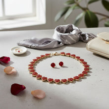 Load image into Gallery viewer, Chain Red Pave Heart Link Necklace Set for Women
