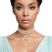 Load image into Gallery viewer, Choker Gold Rhinestone Layered Cross Necklace
