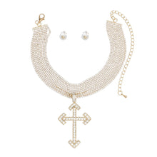 Load image into Gallery viewer, Choker Gold Rhinestone Layered Cross Necklace
