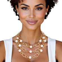 Load image into Gallery viewer, Chain Gold Parisian Chic Cream Pearl Necklace
