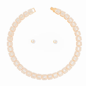 Chain Gold Square Halo Baguette Iced Necklace Set