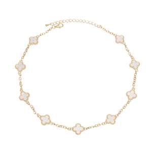 Necklace Gold Cream Quatrefoil Clover 9 Motifs