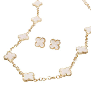 Necklace Gold Cream Quatrefoil Clover 9 Motifs