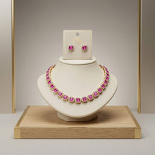 Load image into Gallery viewer, Tennis Pink Cushion Cut Crystal Halo Luxe Necklace
