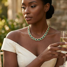 Load image into Gallery viewer, Tennis Green Cushion Cut Crystal Halo Luxe Necklace
