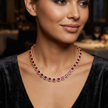 Load image into Gallery viewer, Tennis Red Cushion Cut Crystal Halo Luxe Necklace
