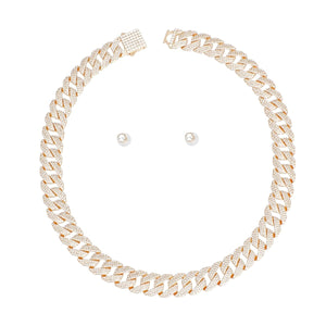 Necklace Gold Iced Diamond Cuban Chain Set Women