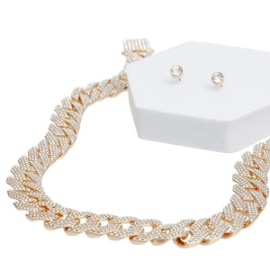 Necklace Gold Iced Diamond Cuban Chain Set Women