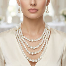 Load image into Gallery viewer, 4 Strand Cream Glass Pearl Rhinestone Necklace
