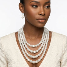 Load image into Gallery viewer, 4 Strand White Glass Pearl Rhinestone Necklace
