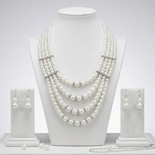 Load image into Gallery viewer, 4 Strand White Glass Pearl Rhinestone Necklace

