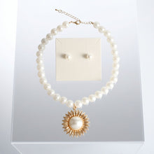 Load image into Gallery viewer, Gold Sunburst Cream Pearl Pendant Necklace
