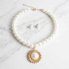 Load image into Gallery viewer, Gold Sunburst Cream Pearl Pendant Necklace
